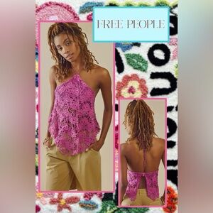 NWOT Free People Seychelle Lace Halter Top Pink Rose SMALL